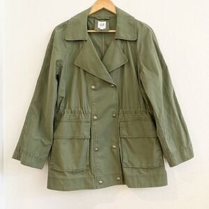 Gap Womens M Double‎ Breasted Military Style Collared Army Green Snap Jacket